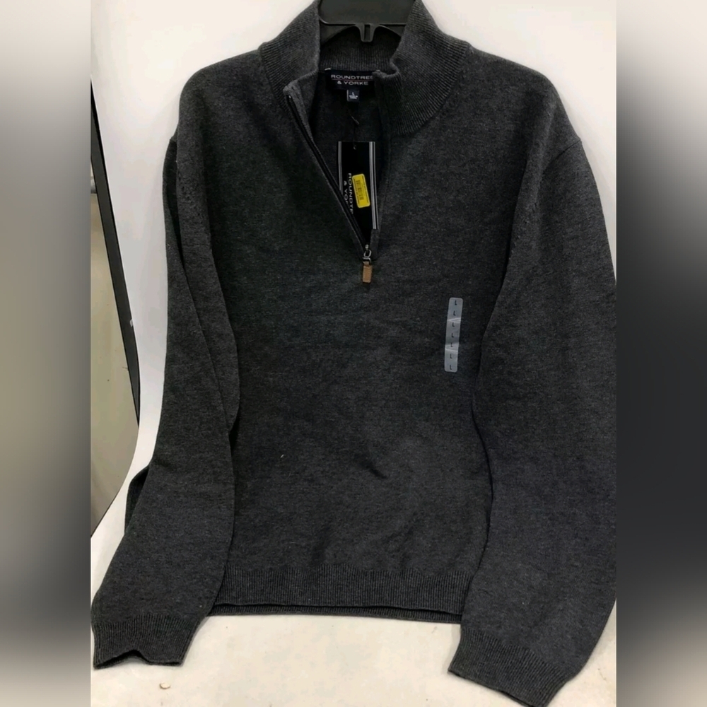 NWT Roundtree & Yorke Men's Dark Gray Quarter Zip Sweater Size L MSRP $59.50